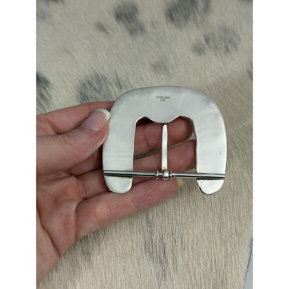 Native American Sterling Silver White Buffalo Belt Buckle Statement Hand Stamped main image 7